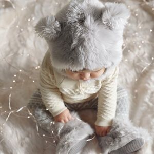 Restoration Hardware Luxe Faux Fur Hood & Slippers